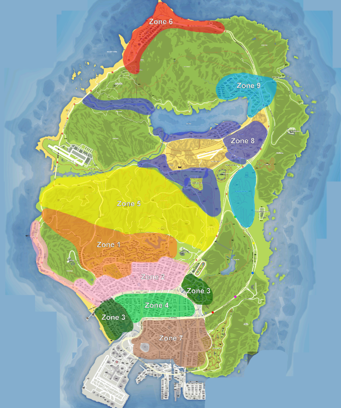 Carte des zones San Andreas